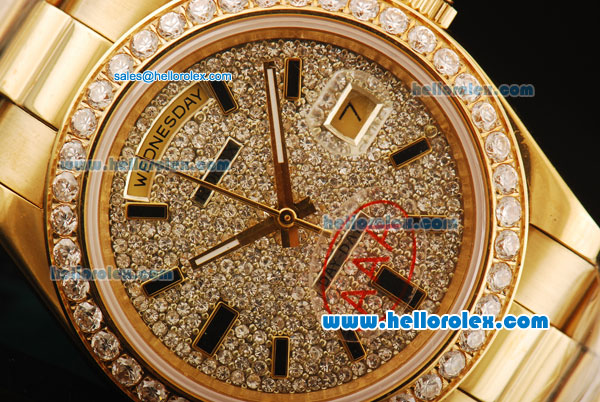 Rolex Day-Date II Automatic Movement Gold Case/Strap with Diamond Dial and Diamond Bezel - Click Image to Close